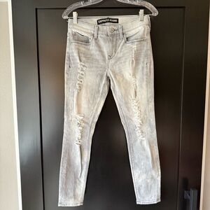 Express distressed skinny denim mid-rise leggings size 2 short